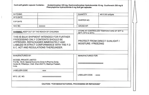 Acetaminophen, Guaifenesin, Dextromethorphan HBr, Phenylephrine HCl 포장
