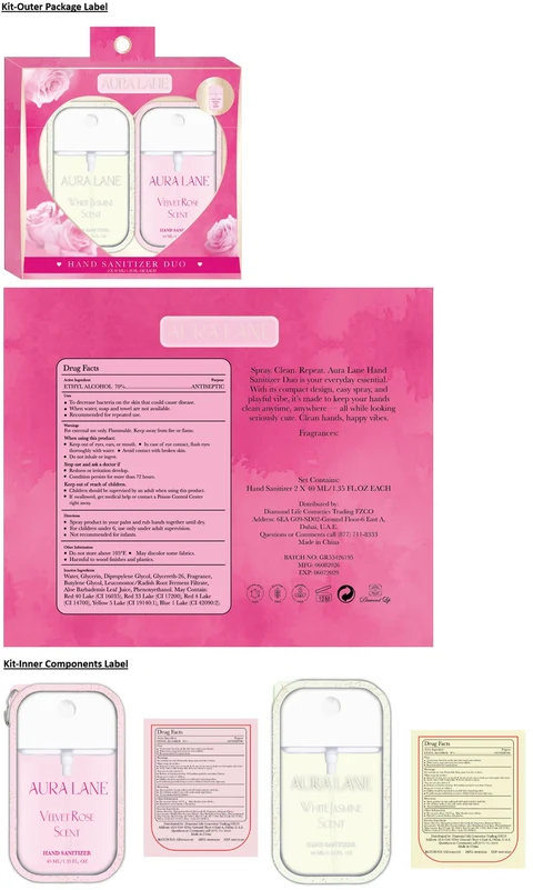 AURA LANE HAND SANITIZER DUO - WHITE JASMINE AND VELVET ROSE SCENT 포장