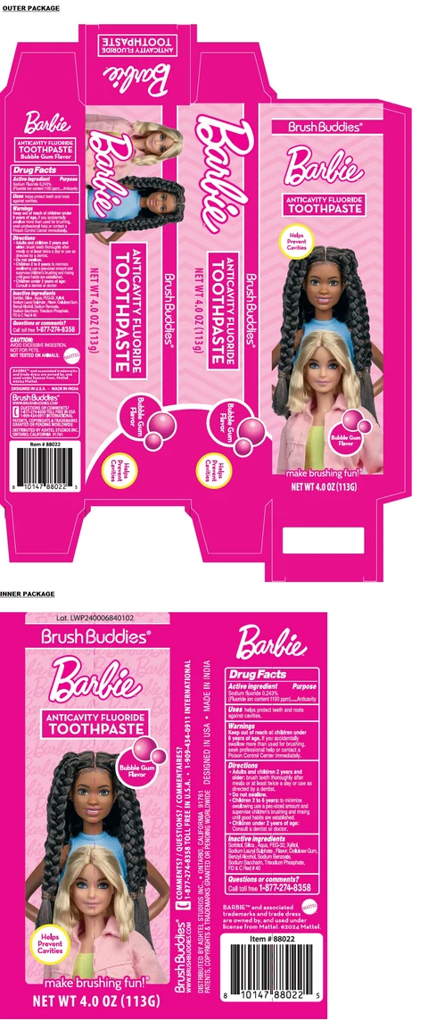 Barbie Bubble Gum ANTICAVITY FLUORIDE 포장