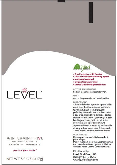 LEVEL WINTERMINT FIVE WHITENING FORMULA ANTICAVITY packaging
