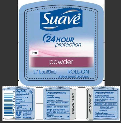 SuavePowder 24 Hour Protection Roll-On AntiPerspirant Deodorant 포장