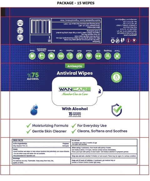 WANCAREANTIVIRAL WIPES WITH ALCOHOL packaging