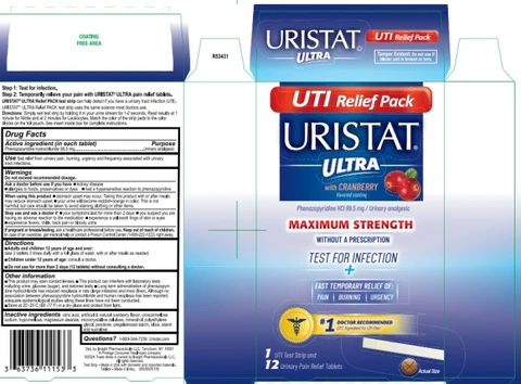 PRINCIPAL DISPLAY PANEL RISTAT® ULTRA with Cranberry flavored coating UTI Relief PAK™ Phenazopyridine Hydrochloride 99.5 mg 1 UTI Test Strip and 12 Urinary Pain Relief Tablets