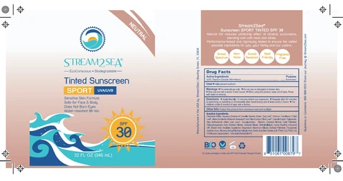 Stream2Sea Broad Spectrum Sport Face & Body SPF 30-TINTED 32oz