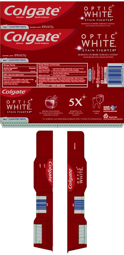 Colgate Optic White Stain Fighter Clean Mint 포장