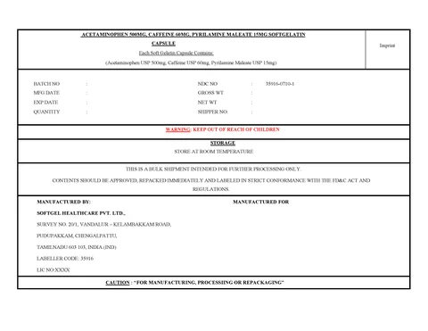 Acetaminophen , Caffeine and pyrilamine maleate 포장