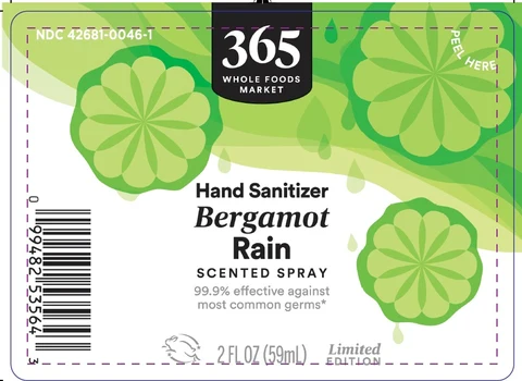 365 Whole Foods Market Refreshing Hand Sanitizer Bergamot Rain 포장