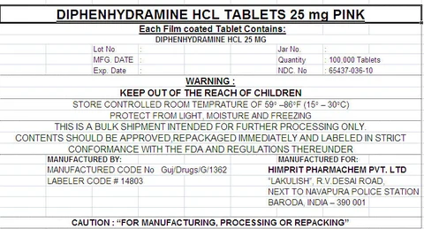 DIPHENHYDRAMINE HYDROCHLORIDE 포장