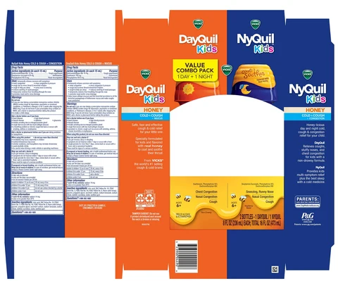 Vicks DayQuil Kids Honey and Vicks NyQuil Kids HoneyCOLD and COUGH plus 포장