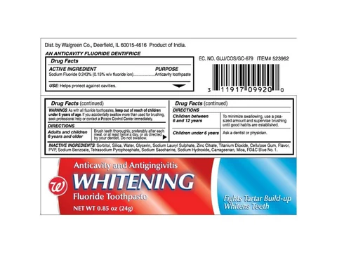 Walgreens Anticavity and Antigingivitis Whitening packaging