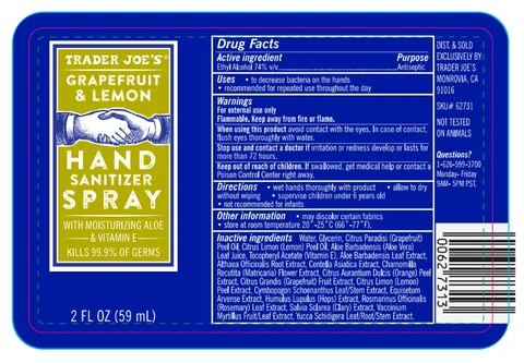 TRADER JOES HAND SANITIZERGRAPEFRUIT LEMON 포장
