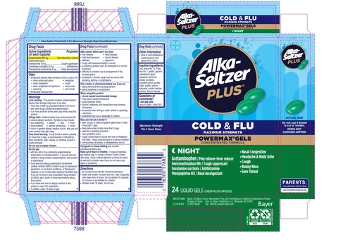 Alka-Seltzer Plus Maximum Strength Night Cold and Flu PowerMax Gels packaging
