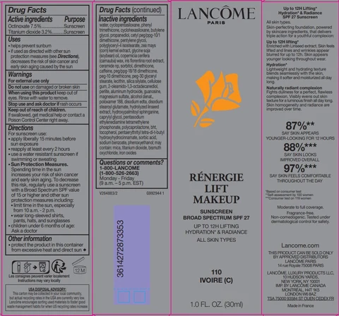 Lancome Paris Renergie Lift Makeup Broad Spectrum SPF 27 Sunscreen packaging