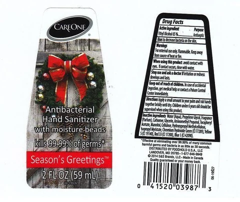 CAREONEANTIBACTERIAL HAND SANITIZER SEASONS GREETINGS packaging