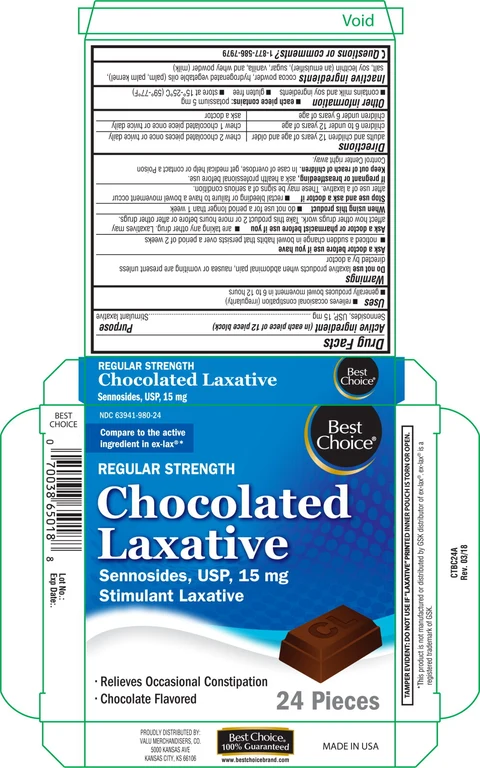Chocolated Laxative Regular Strength Sennosides Stimulant Laxative, Best Choice packaging