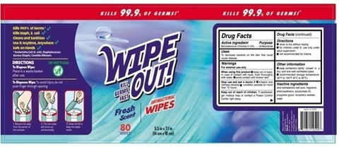 WIPE OUT Antibacterial Wipes Fresh Scent packaging