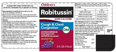 Childrens Robitussin Cough and Chest Congestion DM packaging