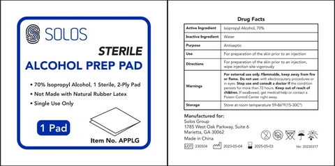 Solos Sterile Alcohol Prep Pad packaging