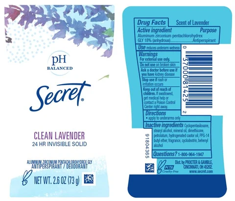 Secret Clean Lavender InvisibleAntiperspirant/Deodorant 포장