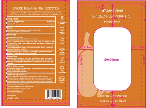Touchland Power Mist Spiced Pumpkin tini Scented Hydrating Hand sanitizer 포장