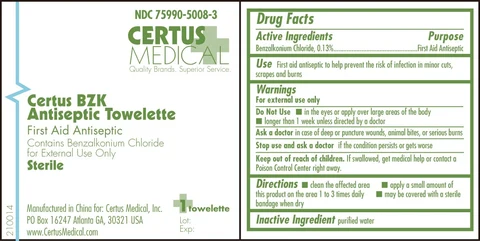 Certus BZK Antiseptic Towelette 포장