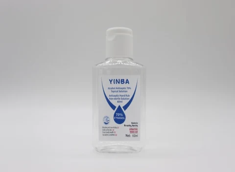 YINBA Antiseptic Hand Rub Non-sterile Solution packaging