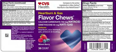 Heartburn and gas fruit chews packaging