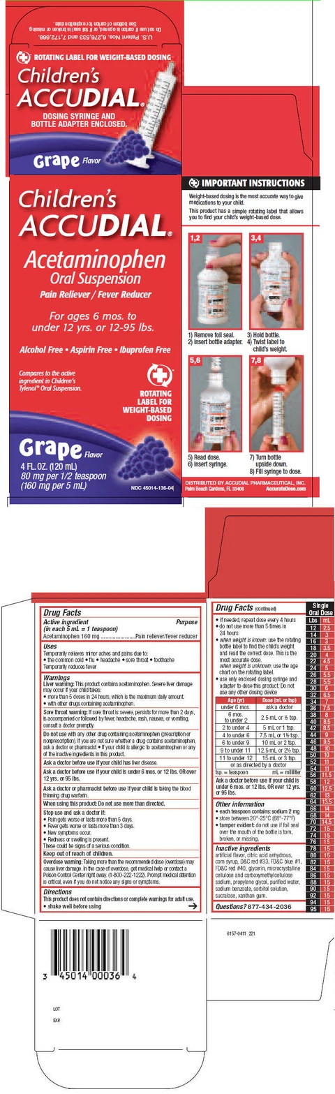 Childrens Accudial Pain reliever/ Fever reducer packaging