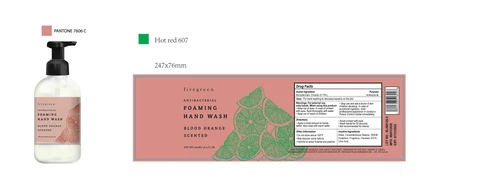 LIVEGREEN BLOOD ORANGE SCENTED ANTIBACTERIAL FOAMING HAND WASH packaging