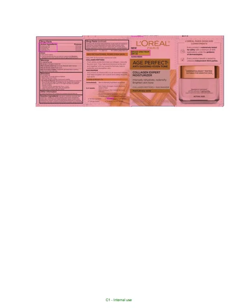 LOreal Paris AntiSagging Plus Even Tone Collagen Expert Moisturizer Broad Spectrum SPF 30 Sunscreen packaging