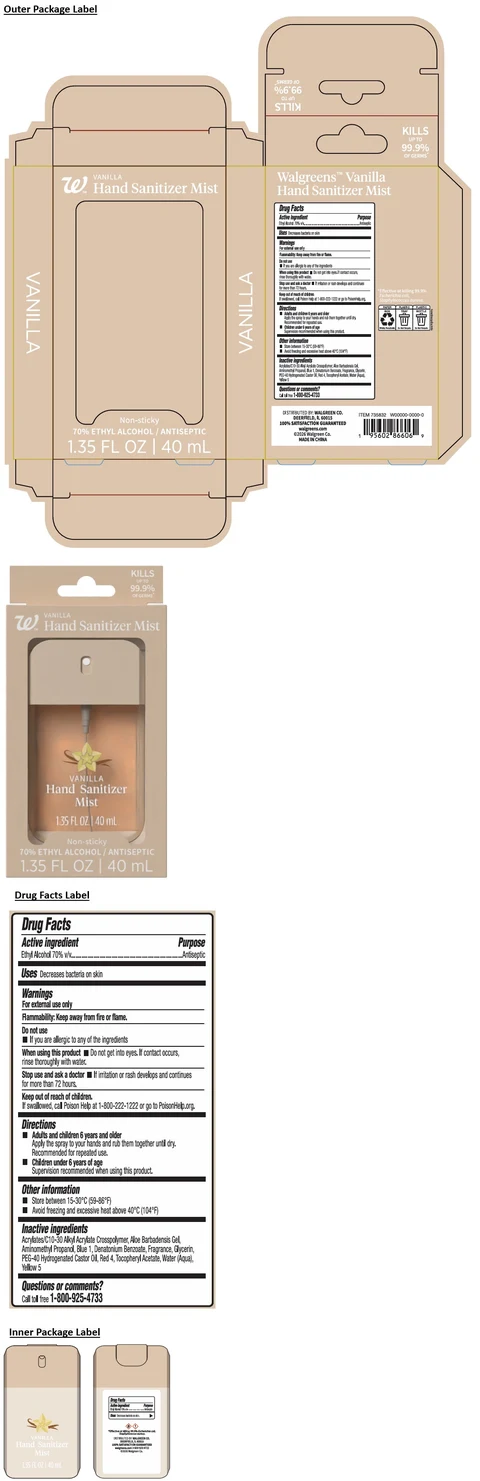 Walgreens VANILLA Hand Sanitizer Mist packaging