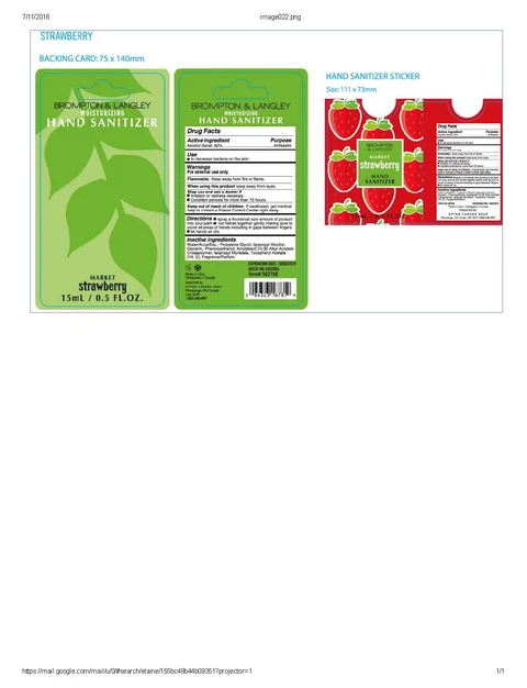 Brompton and Langley Moisturizing Hand SanitizerMarket Strawberry packaging