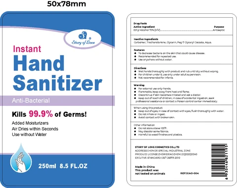 Story of Love Instant Hand Sanitizer packaging