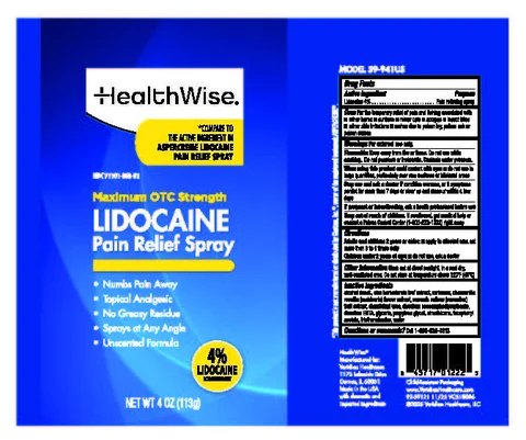 HealthWise Lidocaine Pain Relief packaging