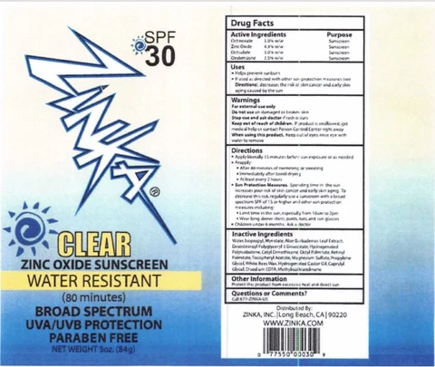 Zinka Clear Zinc Oxide Sunscreen 포장