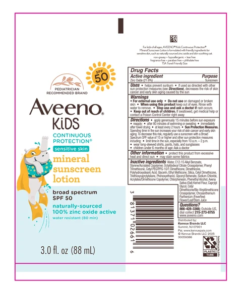 Aveeno Kids Continuous Protection Sensitive SkinSunscreen Broad Spectrum SPF 50 포장