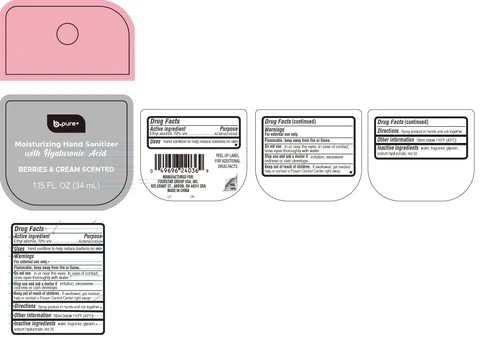 B-Pure Moisturizing Hand Sanitizer with Hyaluronic Acid, Berries and Cream Scented 포장