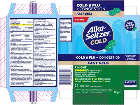 ALKA SELTZER COLD Cold Flu and Congestion Severe Night Fast Gels 포장