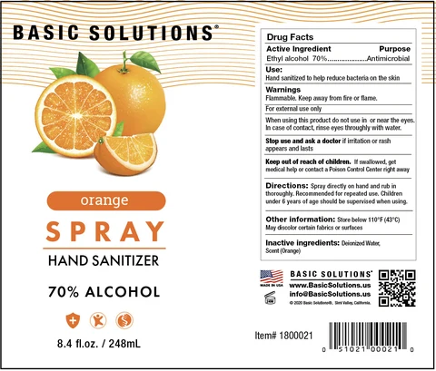 Basic Solutions Hand sanitizerSpray 8.4 oz orange 포장