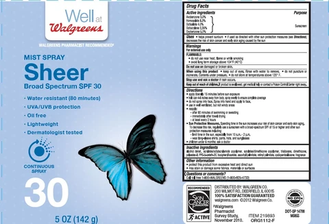 Well at Walgreens Mist Sheer Broad Spectrum Broad Spectrum SPF 30 packaging
