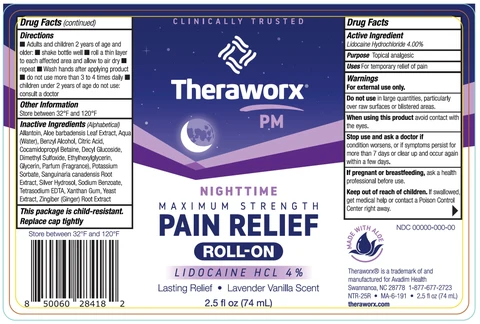 Theraworx PM Nighttime Maximum Strength Pain Relief packaging