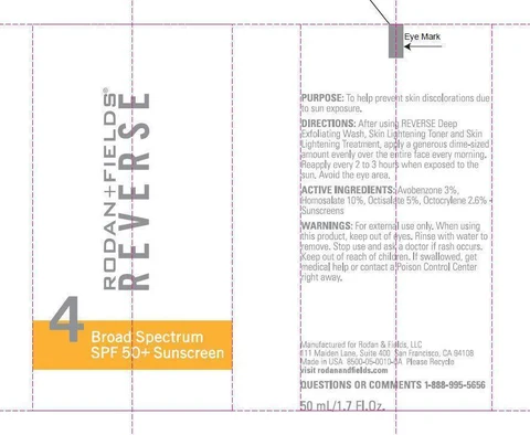 RODAN AND FIELDS REVERSE 4 BROAD SPECTRUM SPF 50 PLUS SUNSCREEN 포장