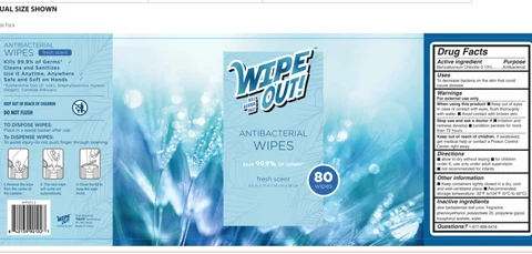 WIPE OUT ANTIBACTERIAL WIPES fresh scent packaging
