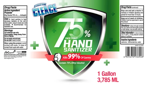 CLEACE 75% Alcohol hand sanitizer packaging