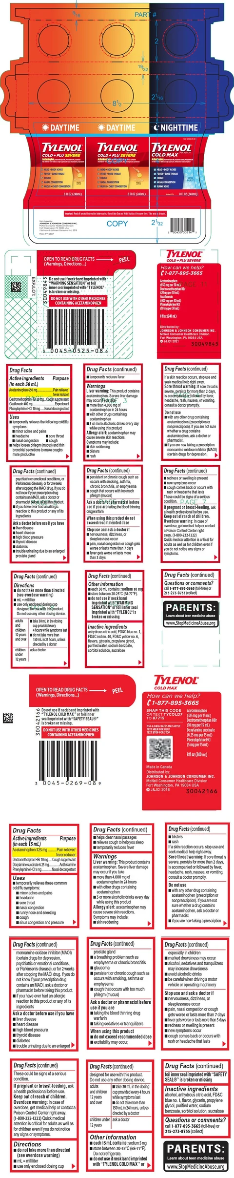 TYLENOL Cold Plus Flu Severe and TYLENOL COLD MAX CoPack 포장