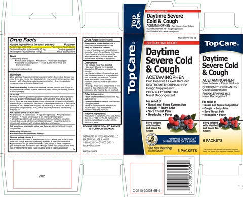 TopCare Daytime Severe Cold and CoughBerry infused with Menthol and Green Tea flavors packaging