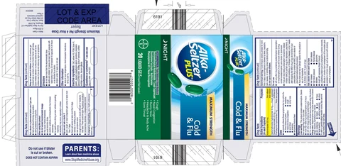 Alka-Seltzer Plus Maximum Strength Night Cold and Flu packaging