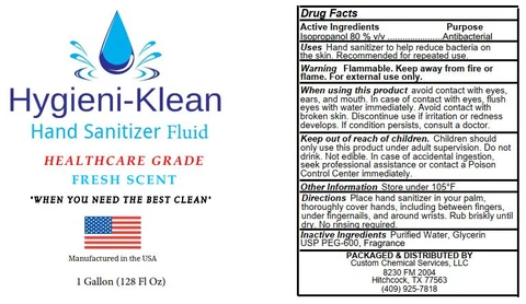 Hygieni-Klean Hand Sanitizer Fluid Healthcare Grade Fresh 포장