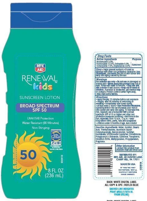 Rite Aid RENEWAL kidsSPF 50 packaging