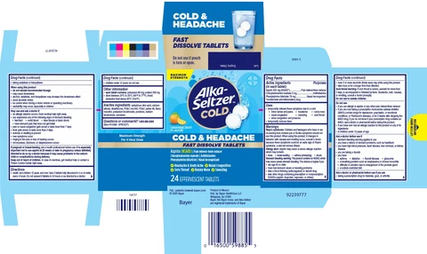 ALKA SELTZER COLD Cold and Headache Maximum Strength Fast DissolveOrange 포장